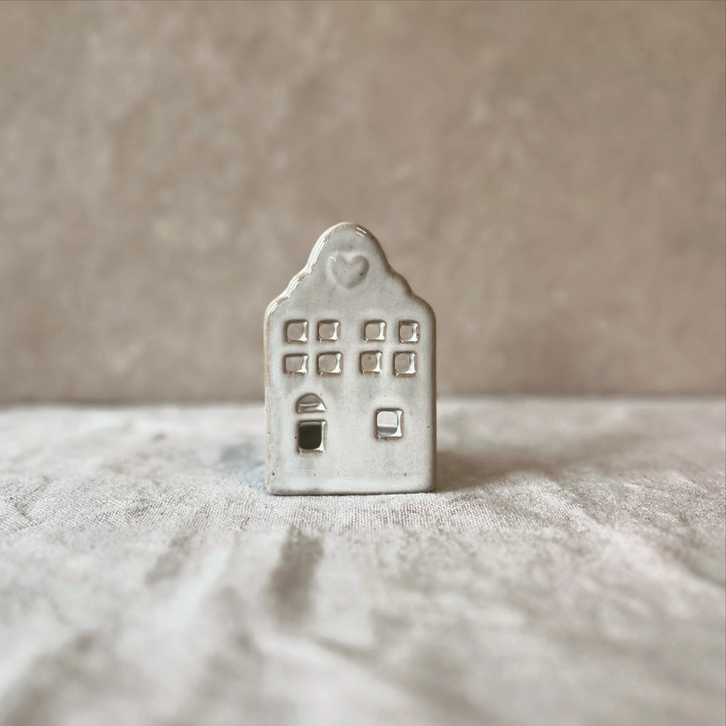 Natural Ceramic House Tea Light Holder
