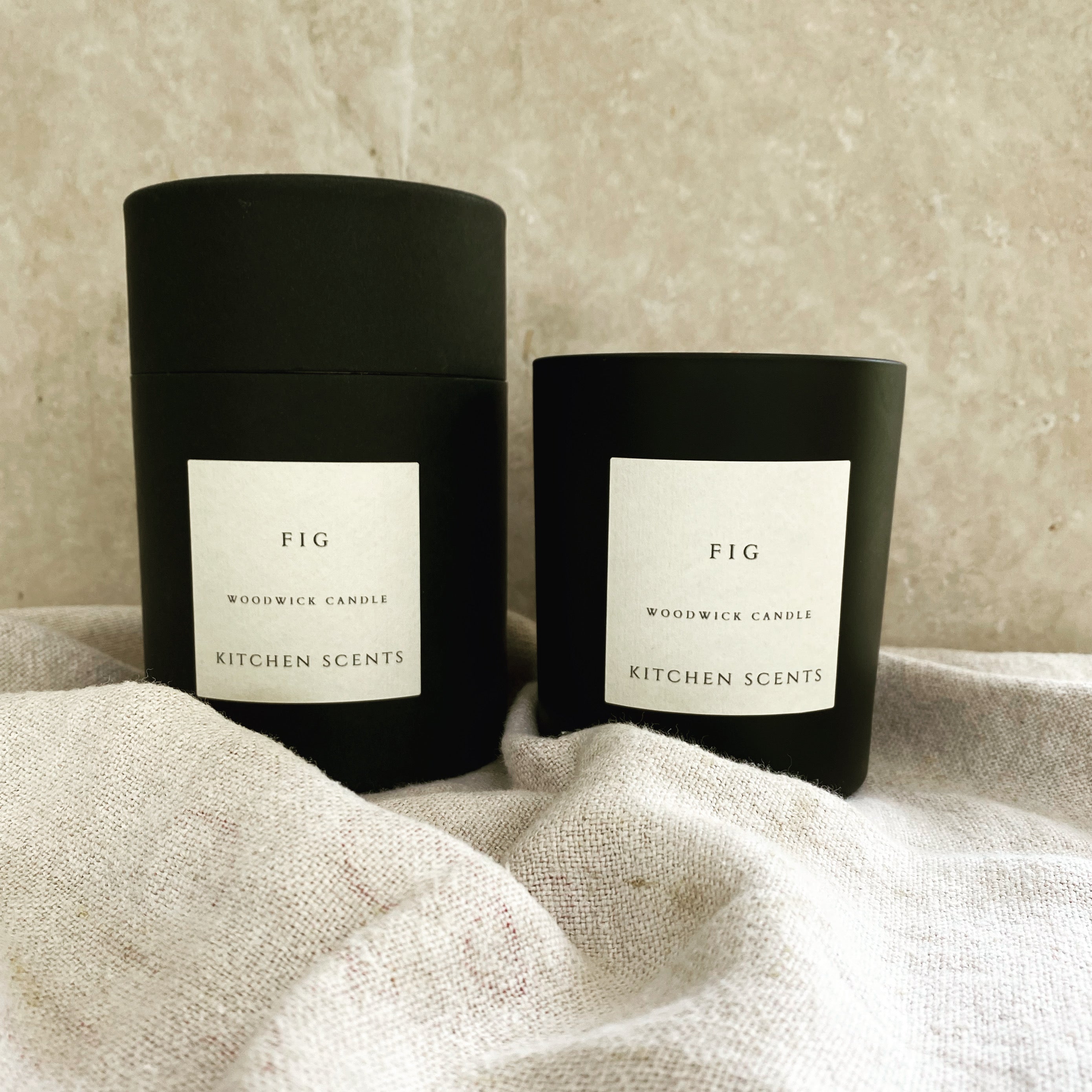 fig scented soy wax wood wick candle with box