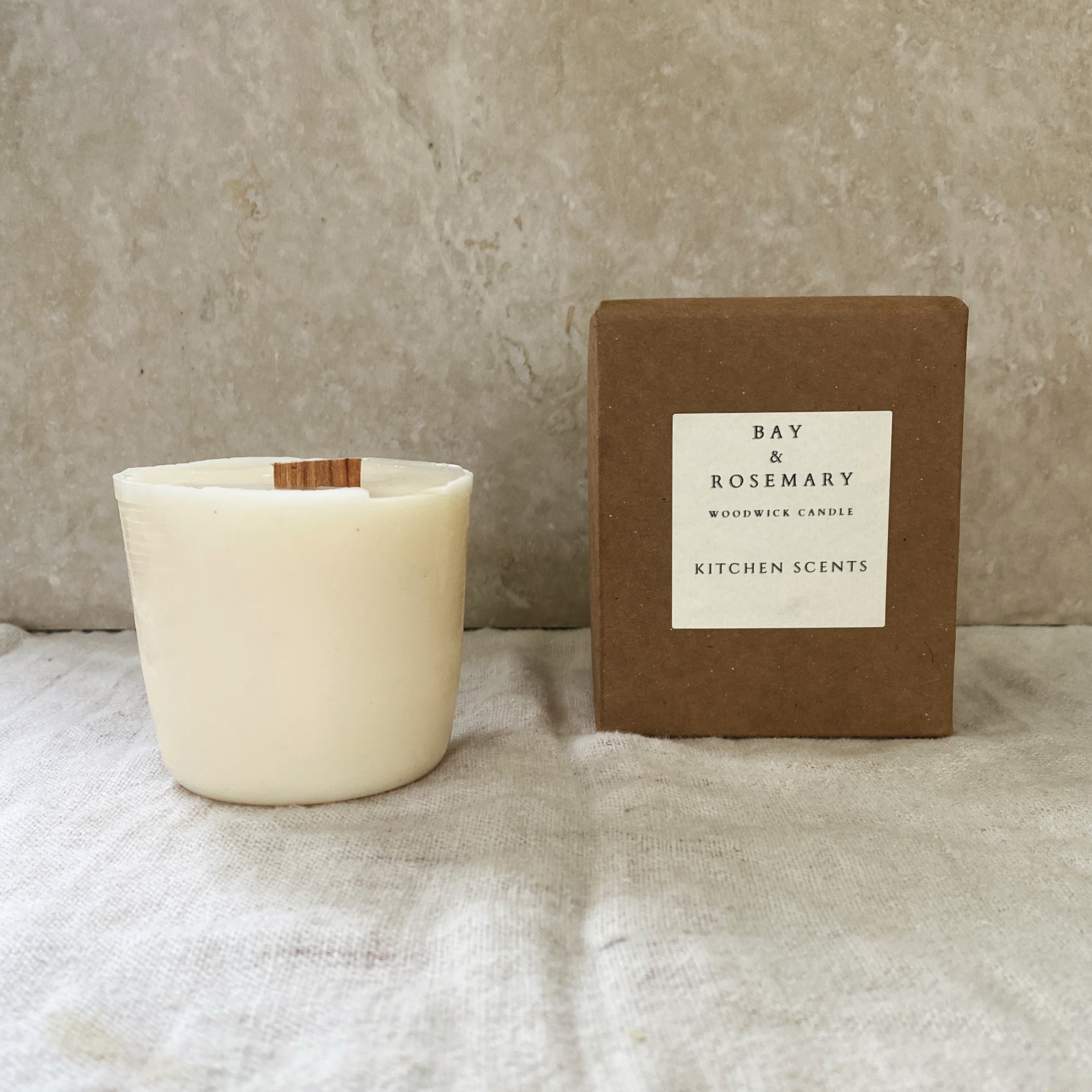 bay & rosemary scented soy wax wood wick candle refill