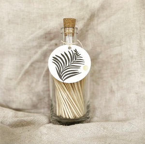 fern label match bottle with white tipped matches