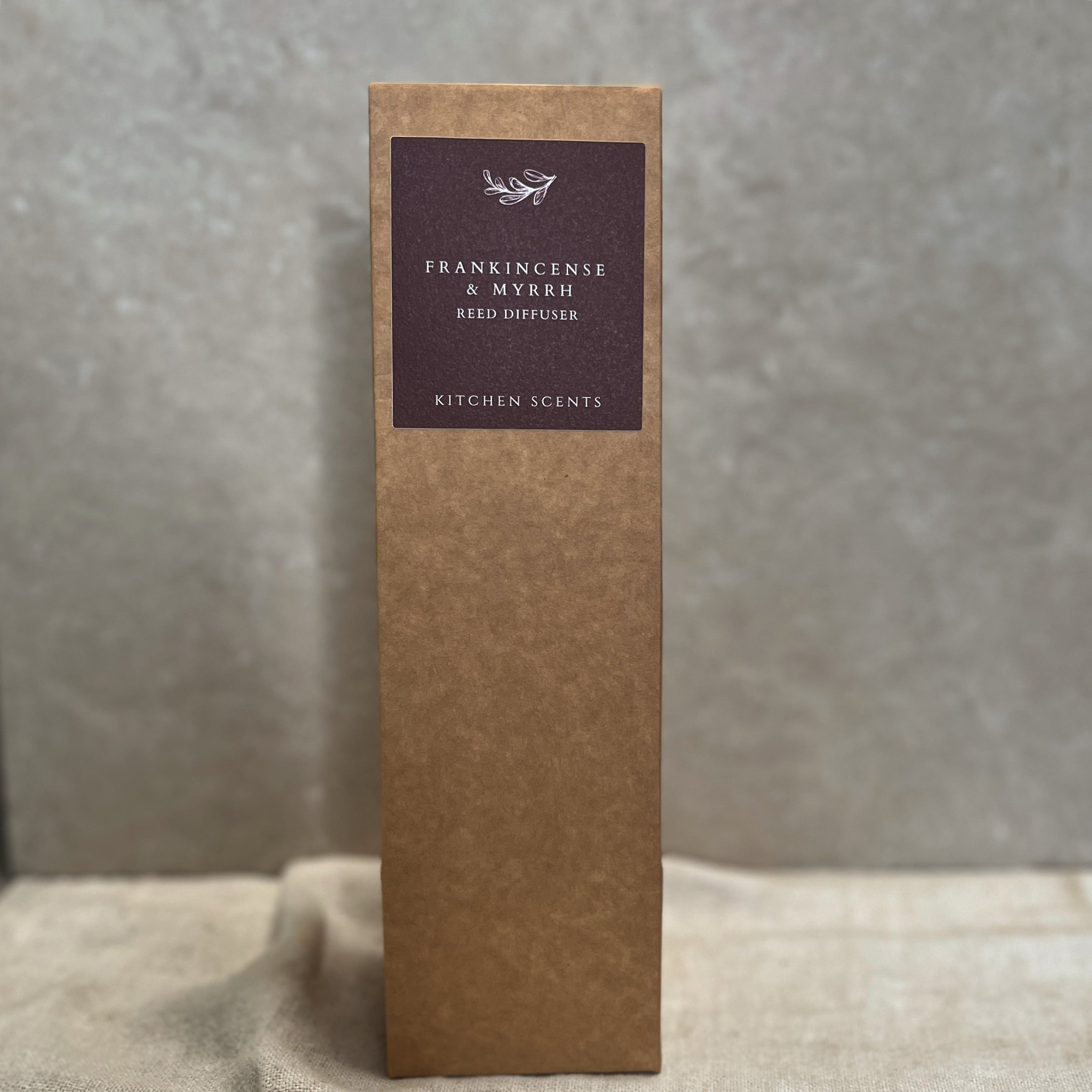 frankincense and myrrh glass bottle reed diffuser box